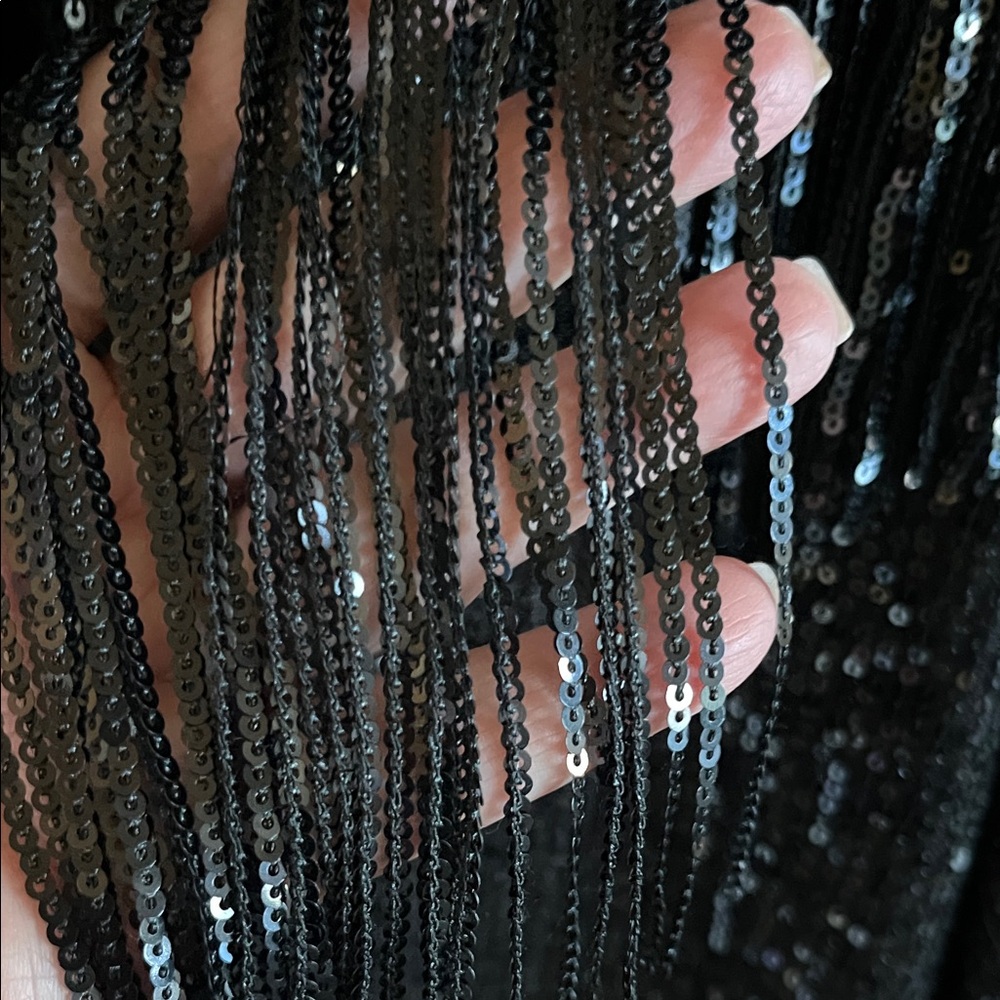 Black Sequin Button Down Black Western Fringe Shirt Size S - Picture 4 of 8